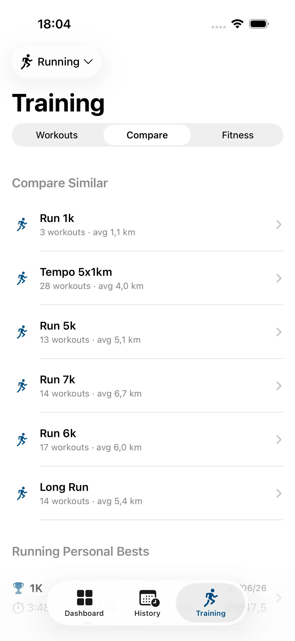 Bide Health training compare view