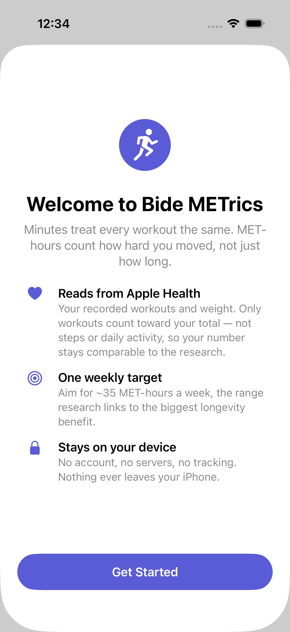Bide METrics welcome screen